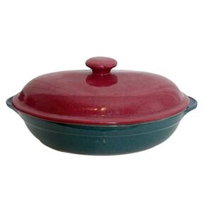 Denby England Harlequin  2.5 Quart Oval Covered Casserole Dish Green Red Blue